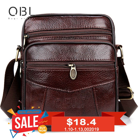 Qibolu Cow Genuine Leather Messenger Bags Men Travel Business Crossbody Shoulder Bag For Man