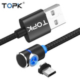 Topk (L-Line1) 1M 2M Led Magnetic Micro Usb Cable Angle 90 Degree L Shape Nylon Braided Charger