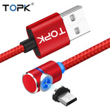 Topk (L-Line1) 1M 2M Led Magnetic Micro Usb Cable Angle 90 Degree L Shape Nylon Braided Charger