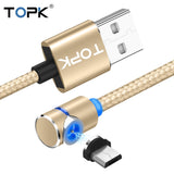 Topk (L-Line1) 1M 2M Led Magnetic Micro Usb Cable Angle 90 Degree L Shape Nylon Braided Charger