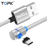 Topk (L-Line1) 1M 2M Led Magnetic Micro Usb Cable Angle 90 Degree L Shape Nylon Braided Charger