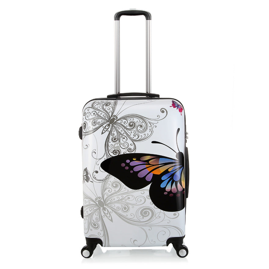 Us Shipping - White - 24" Carry On Luggage Butterfly Designer 4 Wheel Spinner Luggage Hardshell