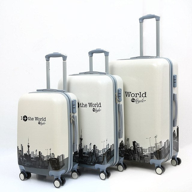 3-Piece Trolley Case, Printed Pattern Lock Luggage,Universal Wheel Suitcase, High Quality Pc