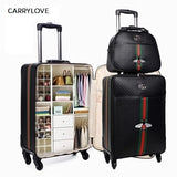 Carrylove Fashion 16/20/24 Inch Size Handbag+Rolling Luggage 100%Pu Travel Suitcase