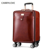 Carrylove High Quality Retro Luxury 16/20/22 Size Cow Leather Rolling Luggage Spinner Brand