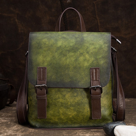 High Quality Natural Skin Daypack Knapsack Vintage Travel Bag Brush Color Genuine Leather Women