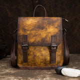 High Quality Natural Skin Daypack Knapsack Vintage Travel Bag Brush Color Genuine Leather Women