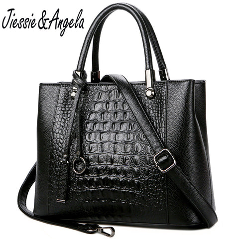 Jiessie & Angela New Brand Designer Crocodile Real Leather Women Tote Bag Fashion Women Cross