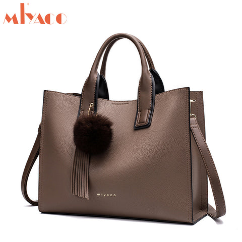 Miyaco Women Leather Handbags Casual Brown Tote Bags Crossbody Bag Top-Handle Bag With Tassel And