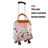 Trolley Trolley 16 "Inch Rolling Luggage Luggage Bag Leather Pu Trolley Bag Women'S Proof D