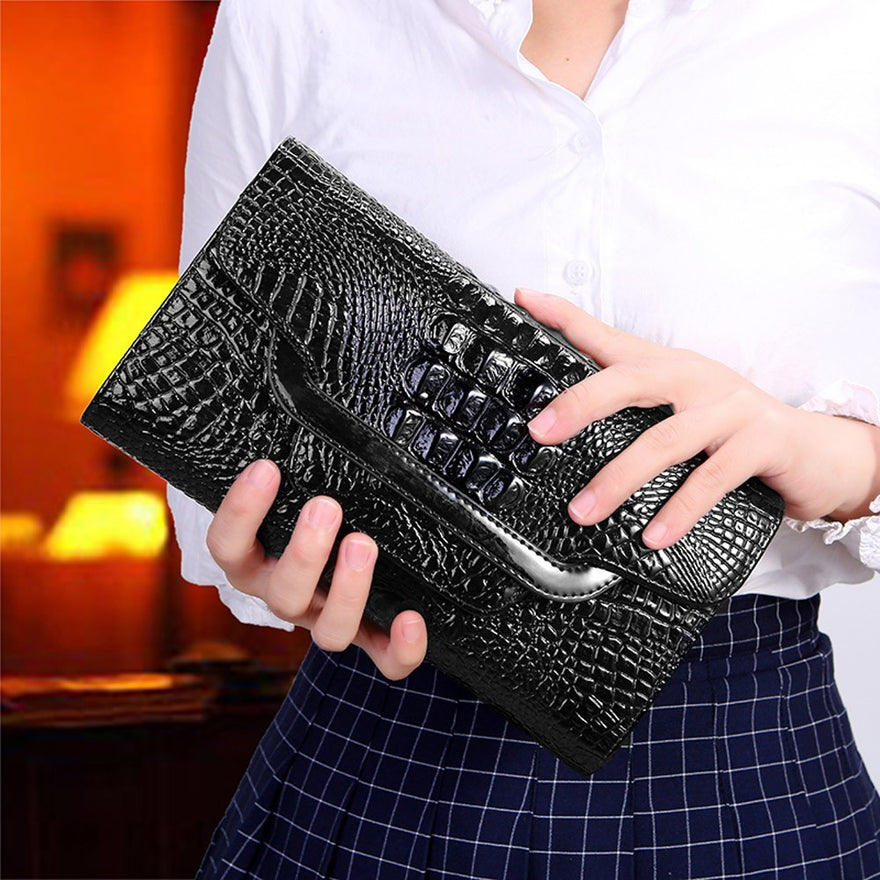 Women Handbag Money Coin Purses Holder Alligator Crocodile Long Clutch Wallets
