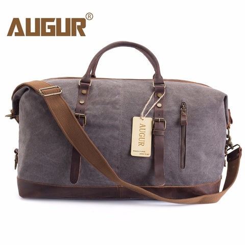 Augur Men Travel Bags Canvas Leather Carry On Luggage Bags Men Duffel Bags Travel Tote Large