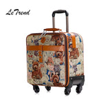 Letrend Cute Bear Student Travel Bag Spinner Rolling Luggage Wheel Suitcase Trolley 16 Inch Chidren
