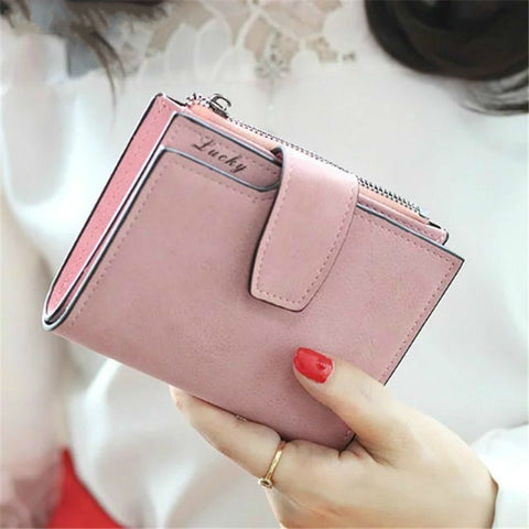 Fashion Small Female Purse Short Purse Lady Letter Snap Fastener Zipper Short Clutch Wallet Solid