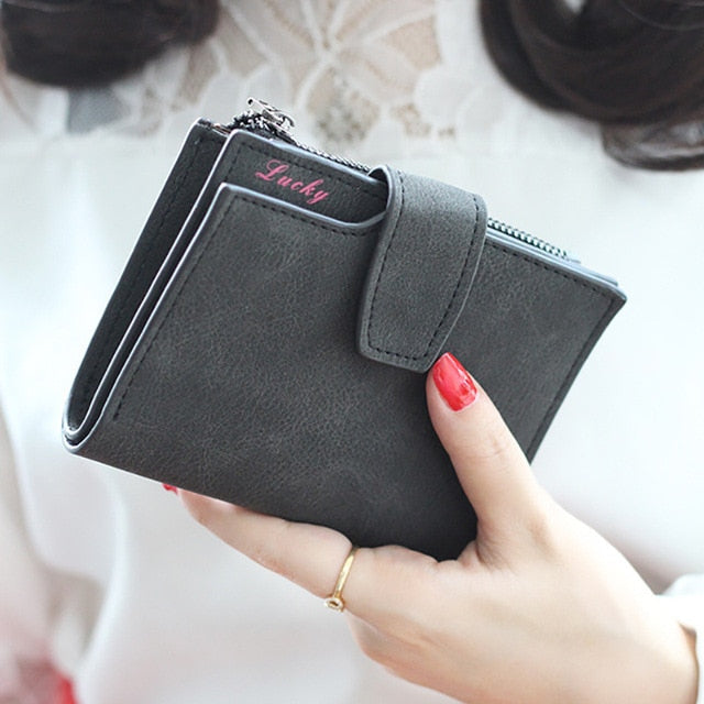 Fashion Small Female Purse Short Purse Lady Letter Snap Fastener Zipper Short Clutch Wallet Solid