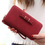 Colorful Bowknot Pendant Pu Leather Long Casual Women'S Clutch Handbag Women Interior Slot Pocket