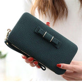 Colorful Bowknot Pendant Pu Leather Long Casual Women'S Clutch Handbag Women Interior Slot Pocket