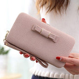 Colorful Bowknot Pendant Pu Leather Long Casual Women'S Clutch Handbag Women Interior Slot Pocket