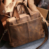 Luxury Brand Designer Natural Crazy Horse Leather Men Handbags Perfect Quality 14" Laoptop Bag