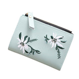 Women Embroidery Zipper Short Wallet Coin Purse Card Holders Handbag