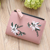 Women Embroidery Zipper Short Wallet Coin Purse Card Holders Handbag
