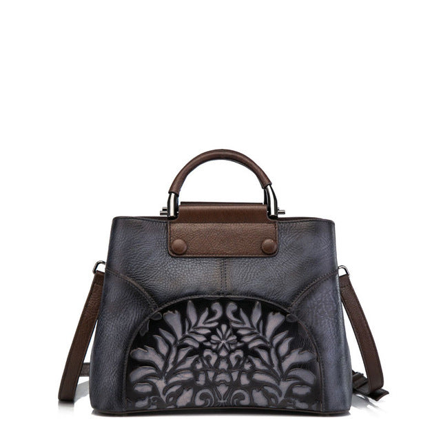 Esufeir New Embossed Genuine Leather Women Handbag Vintage Shoulder Bag Patchwork Messenger Bag