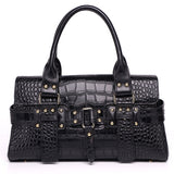 Genuine Leather Women Shoulder Tote Handbag Oil Wax Cowhide Crocodile Pattern Fashion Female