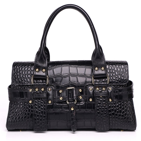 Genuine Leather Women Shoulder Tote Handbag Oil Wax Cowhide Crocodile Pattern Fashion Female