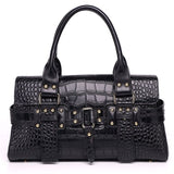 Genuine Leather Women Shoulder Tote Handbag Oil Wax Cowhide Crocodile Pattern Fashion Female