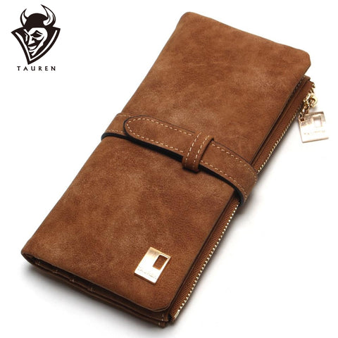2019 New Fashion Women Wallets Drawstring Nubuck Leather Zipper Wallet Women'S Long Design Purse