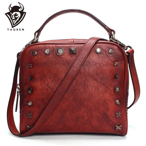 2019 Vintage Leather Crossbody Bags For Women Messenger Bags  Women Famous Brand Handbags Rivet