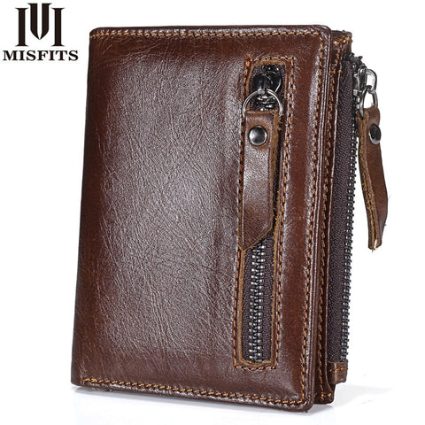 2019 New Genuine Leather Mens Wallet Man Zipper Short Coin Purse Brand Male Cowhide Credit&Id