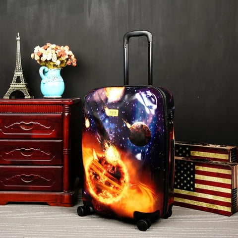 Fashion Suitcase Skull Planet Collision 20"24"28" Inch Boarding Spinner Wheel Carry Ons Rolling