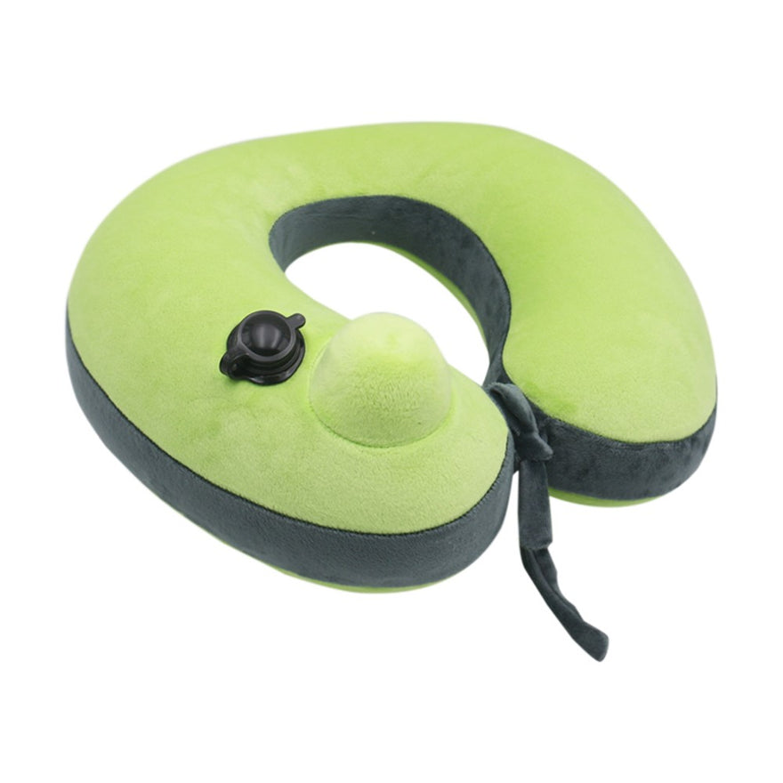 Soft Travel Pillow For Cervical Spine Neck Protection U-Shaped Air Blowing Airplane Pillows Green
