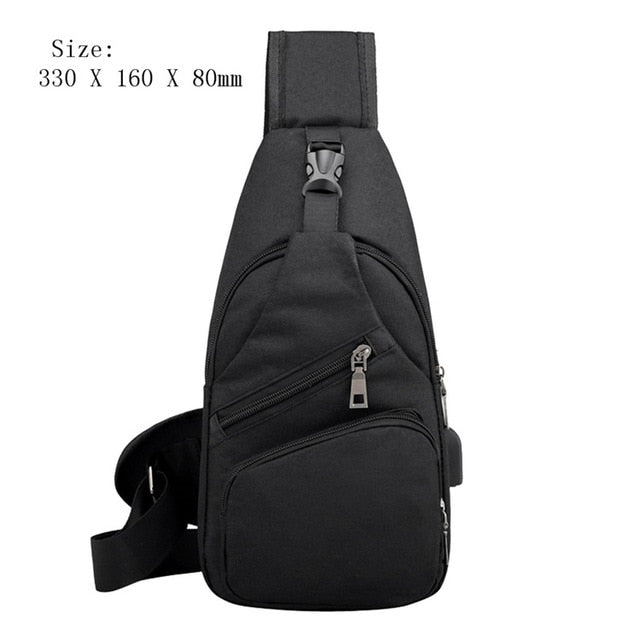 Male Leisure Sling Chest Pack Crossbody Bags For Men Messenger Canvas Usb Charging Leather Men'S