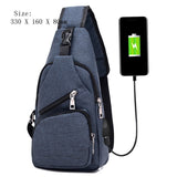 Male Leisure Sling Chest Pack Crossbody Bags For Men Messenger Canvas Usb Charging Leather Men'S