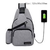 Male Leisure Sling Chest Pack Crossbody Bags For Men Messenger Canvas Usb Charging Leather Men'S