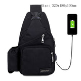Male Leisure Sling Chest Pack Crossbody Bags For Men Messenger Canvas Usb Charging Leather Men'S