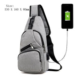 Male Leisure Sling Chest Pack Crossbody Bags For Men Messenger Canvas Usb Charging Leather Men'S