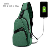 Male Leisure Sling Chest Pack Crossbody Bags For Men Messenger Canvas Usb Charging Leather Men'S