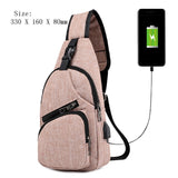 Male Leisure Sling Chest Pack Crossbody Bags For Men Messenger Canvas Usb Charging Leather Men'S