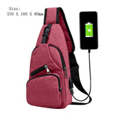 Male Leisure Sling Chest Pack Crossbody Bags For Men Messenger Canvas Usb Charging Leather Men'S