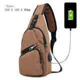 Male Leisure Sling Chest Pack Crossbody Bags For Men Messenger Canvas Usb Charging Leather Men'S