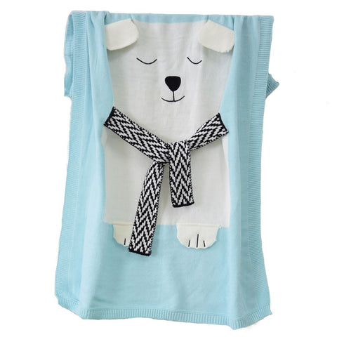 Children'S Knitted Blanket Baby Cute Bear Pattern Blanket Air Conditioning Blanket Beach Mat