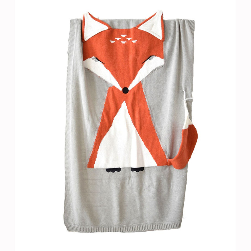 Children'S Knitted Blanket Baby Cute Fox Pattern Blanket Air Conditioning Blanket Beach Mat