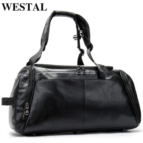 Westal Genuine Leather Men Travel Hand Luggage Luxury Folding Travel Backapck Bag Duffle Bag Men