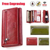 Gzcz Free Engraving Women Genuine Leather Wallets Bifold Rfid Wallet Female Zipper Poucht Long