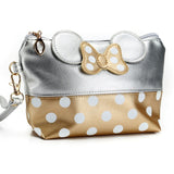 Travel Cosmetic Bag Cartoon Bow Makeup Case Women Zipper Hand Holding Make Up Handbag Organizer
