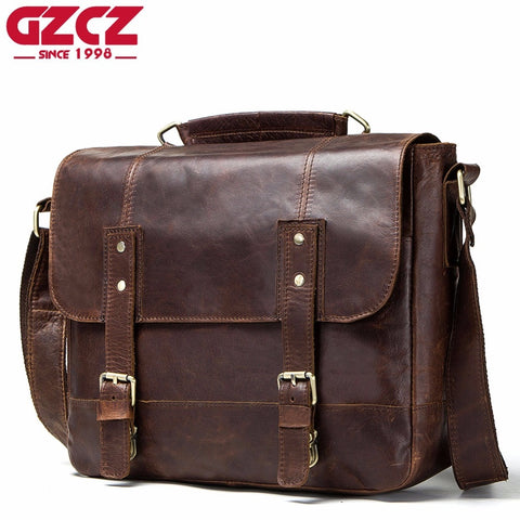 Gzcz New Men Messenger Bags Vintage Crazy Horse Genuine Leather Men Handbag High Quality Handbags