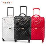 Women Leather Suitcases ,Girl'S Wheel Travel Luggage Bag,Trolley Box With Rolling,20"24" Inch